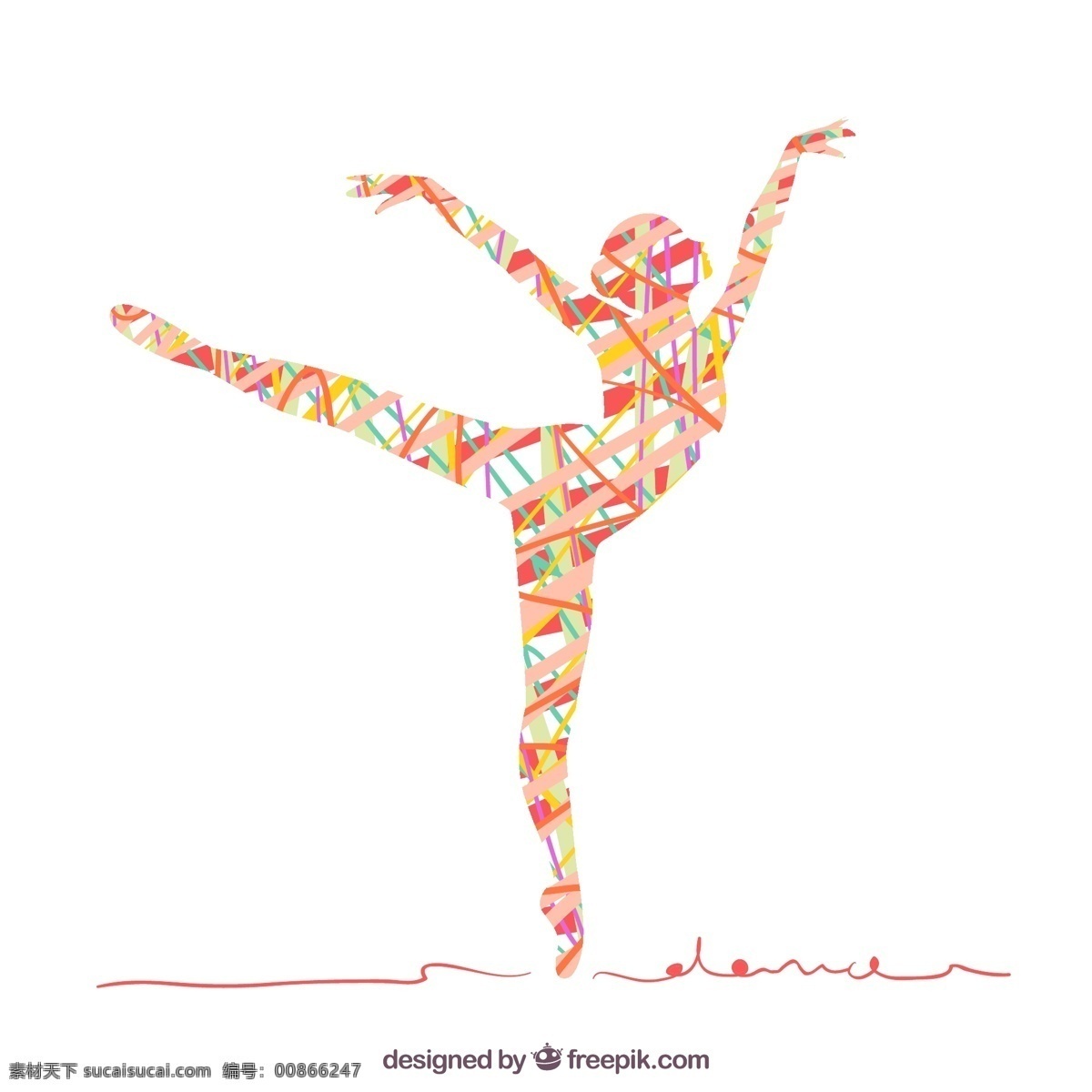 彩色 抽象 芭蕾舞 女子 剪影 舞者 丝带 舞蹈 白色