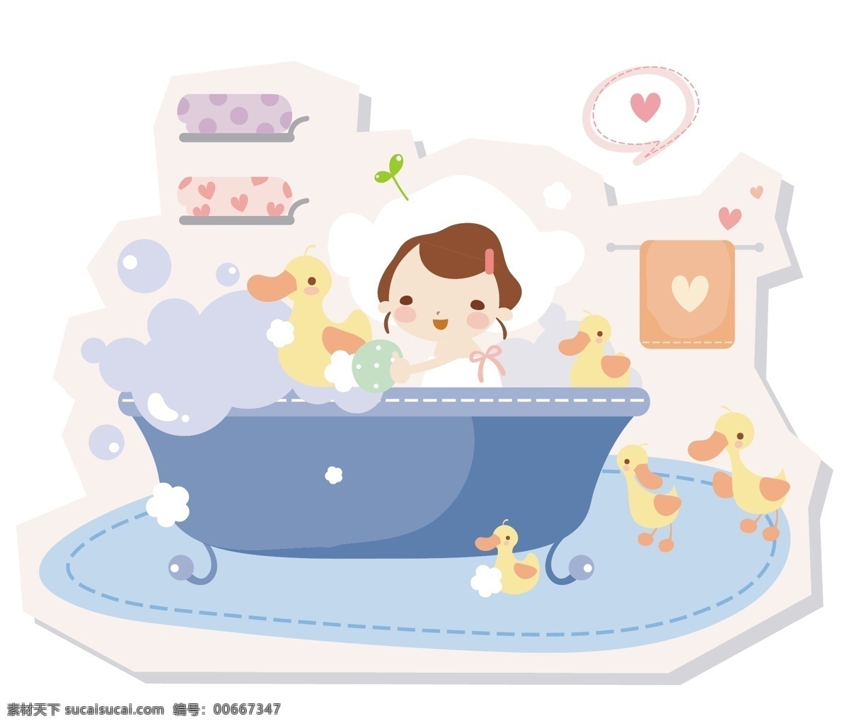 浴缸里的孩子 浴缸 孩子 鸭子 卡通人物 卡通插画 卡通动漫 儿童幼儿 矢量人物 矢量素材 白色