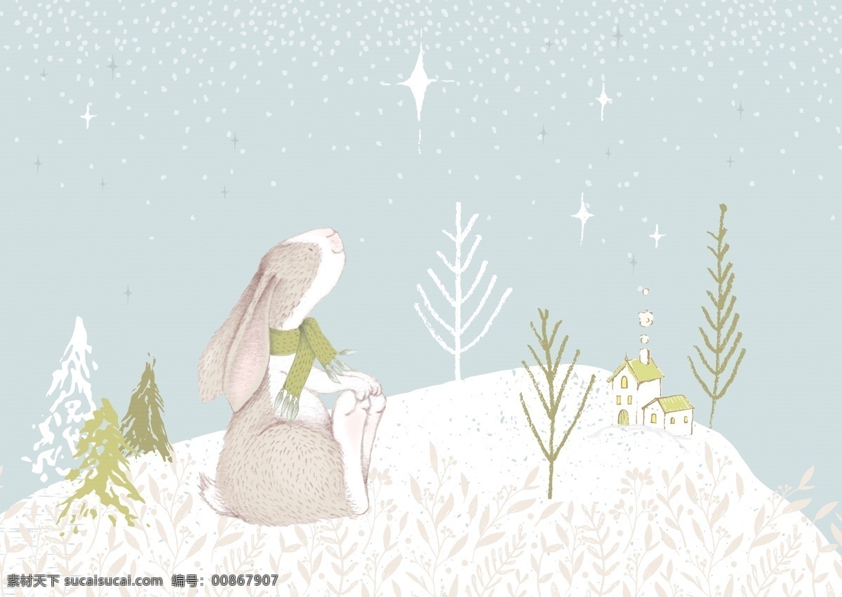 清新 时尚 卡通 兔子 插画 动物 可爱 手绘 星星