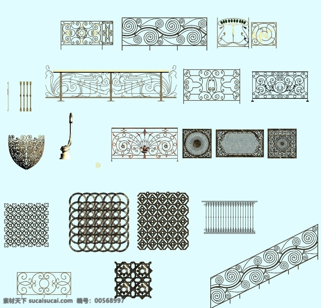 欧式栏杆 欧式 栅栏 铁艺 扶手 铁环 max文件 室外模型 3d设计模型 源文件 max