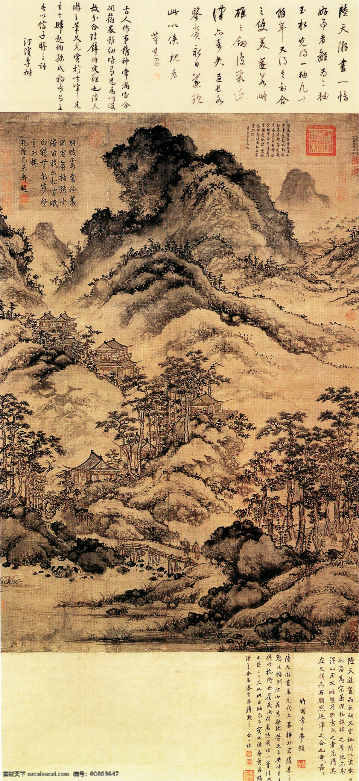 山水 名画 书画 仙山 楼 观 图 古画 山水画 书画真迹 中国水墨画 仙山楼观图 文化艺术