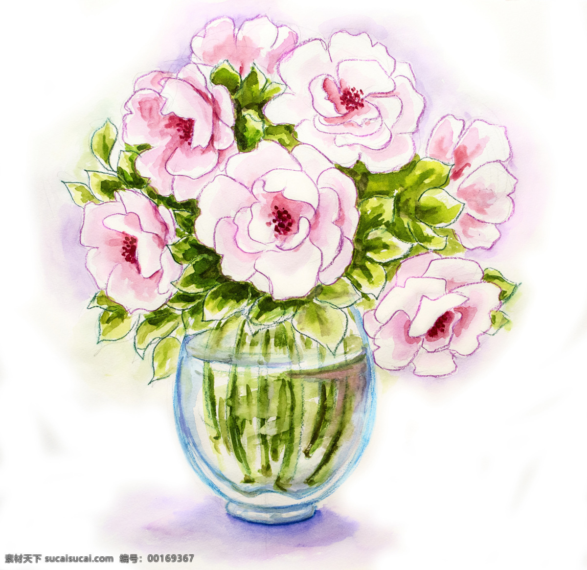 手绘 粉色 花朵 手绘花朵 花瓶 植物 鲜花 花卉 花草树木 生物世界