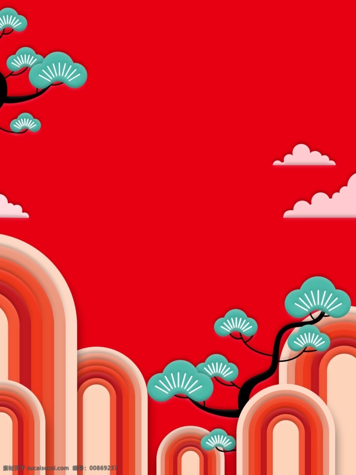原创 红色 新年 中式 背景 元素 节庆