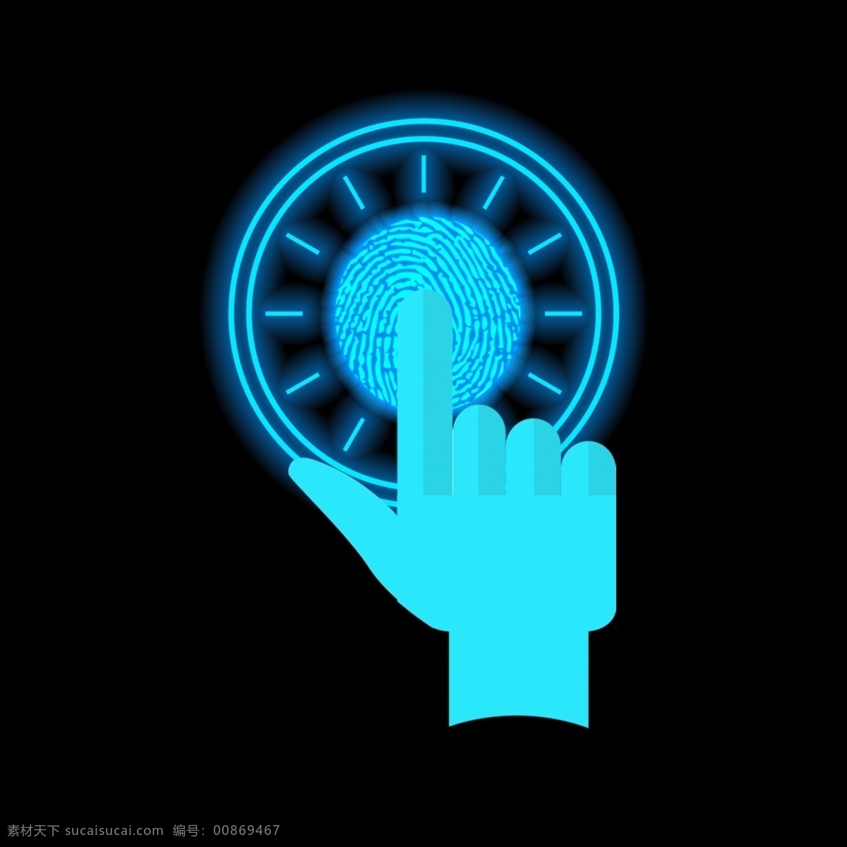 科技 指纹 点击 触 碰 效果 蓝色 发光 touch 触摸