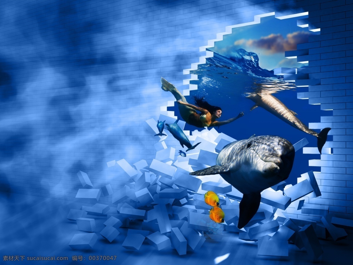 3d 美人鱼 海豚 3d美人鱼 3d海豚 立体画 3d画 专业设计 3d设计 3d作品 背景墙 墙面彩绘 3d装饰 震撼视觉画 魔幻世界 立体装饰画 视界 立体 画 系列 3d墙