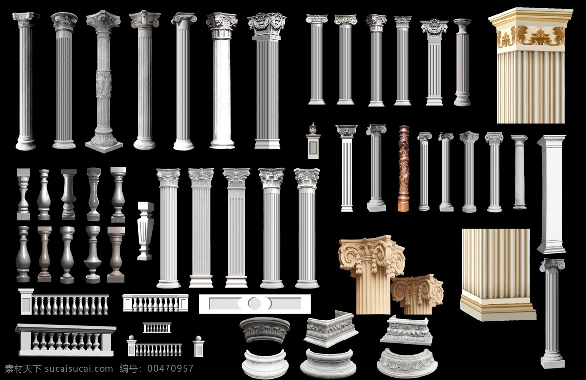 欧式 罗马柱 集合 古典 建筑 psd源文件