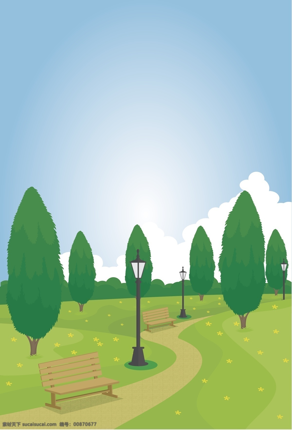 卡通 郊外 美丽 风景 海报 背景 草地 森林 插画 道路 公园 矢量 散步 悠闲 开心