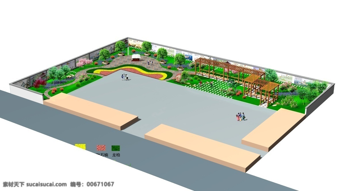校园 小 游园 园林景观 小游园 木花架 小广场 园路 铺砖 木亭子 园林绿化 环境设计 景观设计