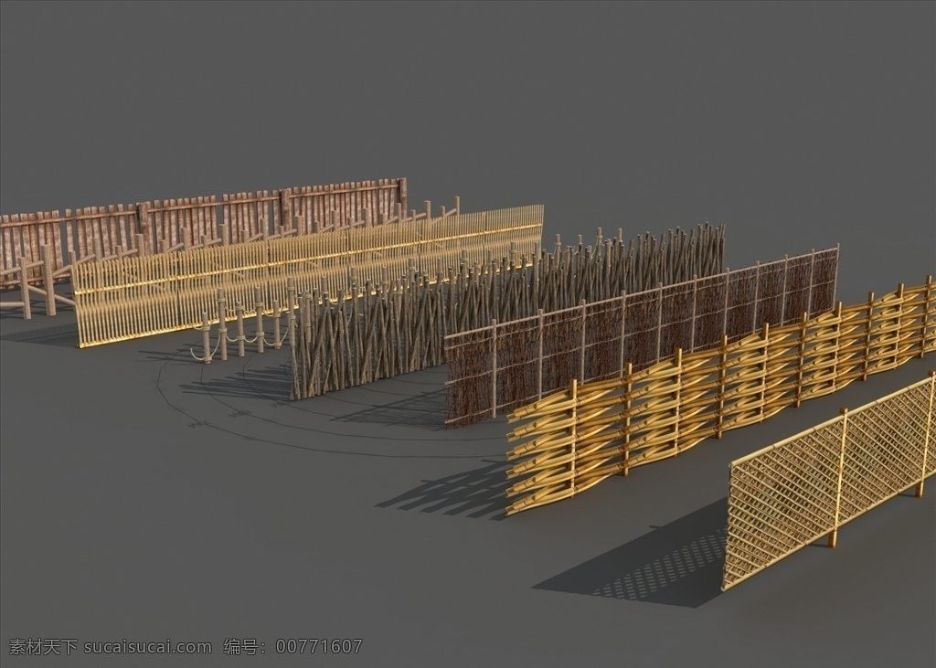 竹篱笆 自然 景观 建筑 效果图 自然景观 建筑园林 max