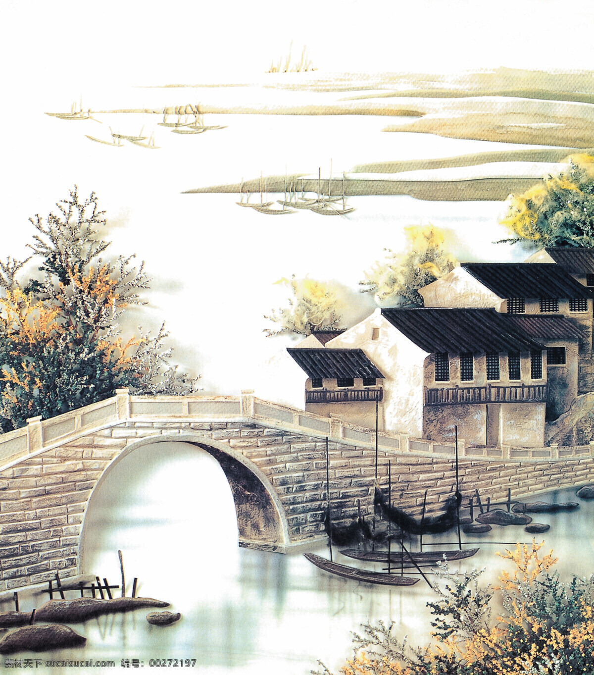 小桥流水 江南 风情 高清 画 文化艺术 绘画书法 设计图库 300