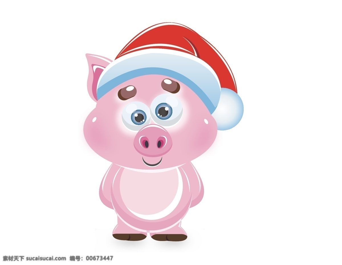 矢量 卡通 小 猪 戴 圣诞 帽 元素 手绘 小猪 ai元素 戴圣诞帽 免扣元素