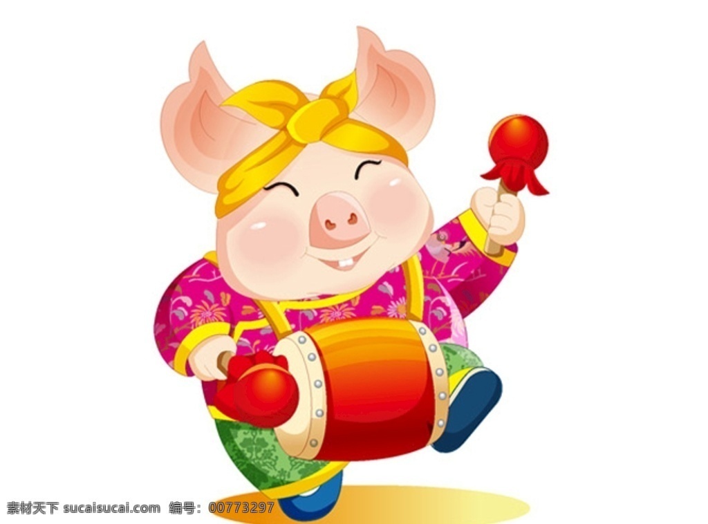 卡通美女 猪 大鼓 卡通 美女猪猪 猪猪 中国风 节日 动漫动画 动漫人物