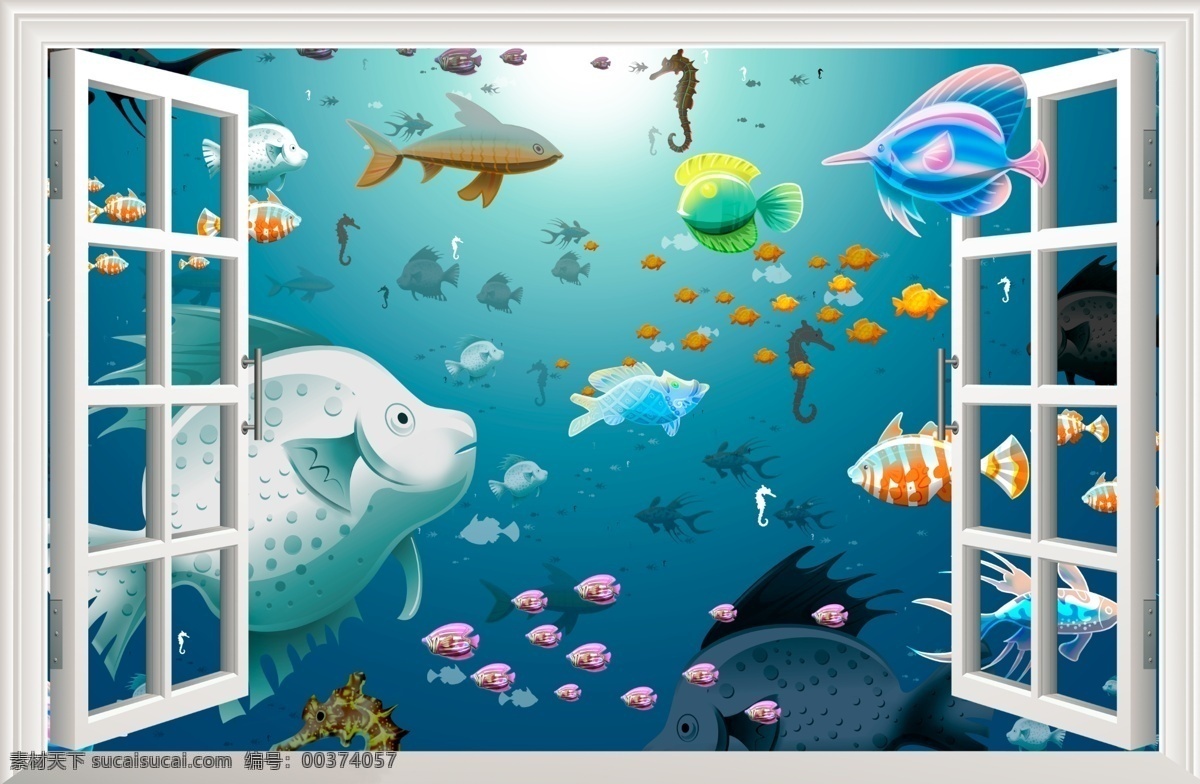 海底 世界 3d 立体 画 海底世界 大鲨鱼 娃娃鱼 海豚 尼莫 白色的鱼 海底生物 鱼群 假窗户 白窗户 气泡 水泡 海马 海龟 乌龟 小鱼儿 3d立体画 儿童壁画 主题壁画 电视背景 壁画 分层
