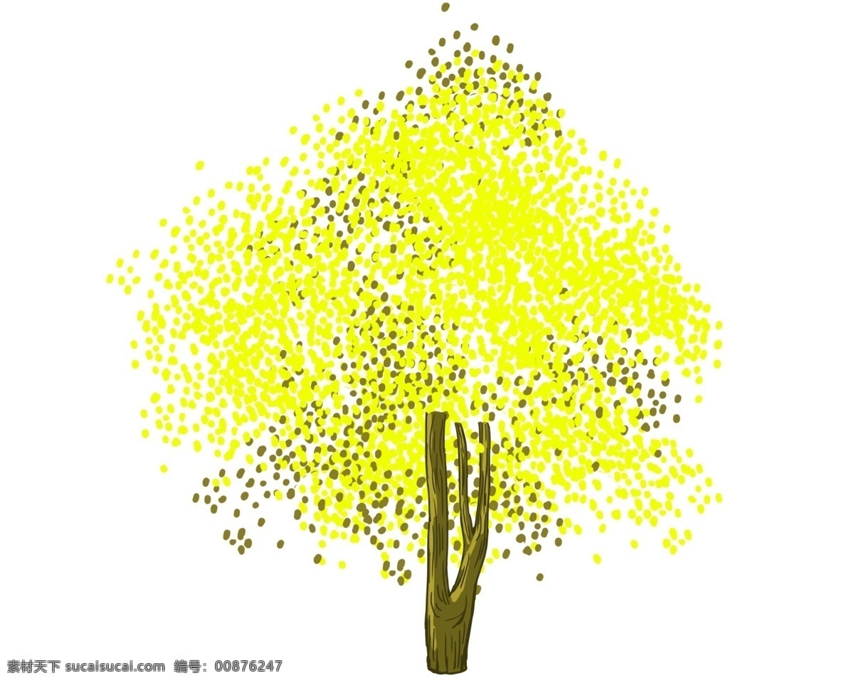 创意 黄色 树木 插画 黄色的大树 植物 卡通植物插画 黄色的叶子 精美的树木 创意植物插画 大树
