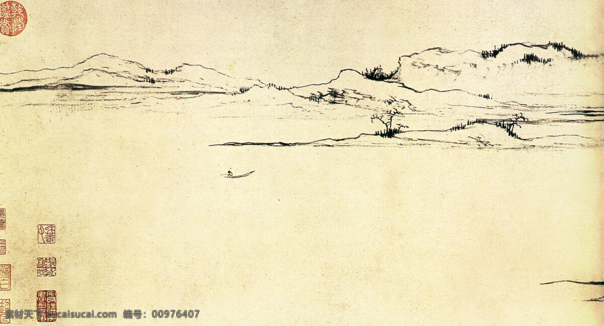 中国 古典 水墨画 中国古典风 水墨派 牛皮纸 山水画 意境 文化艺术 绘画书法