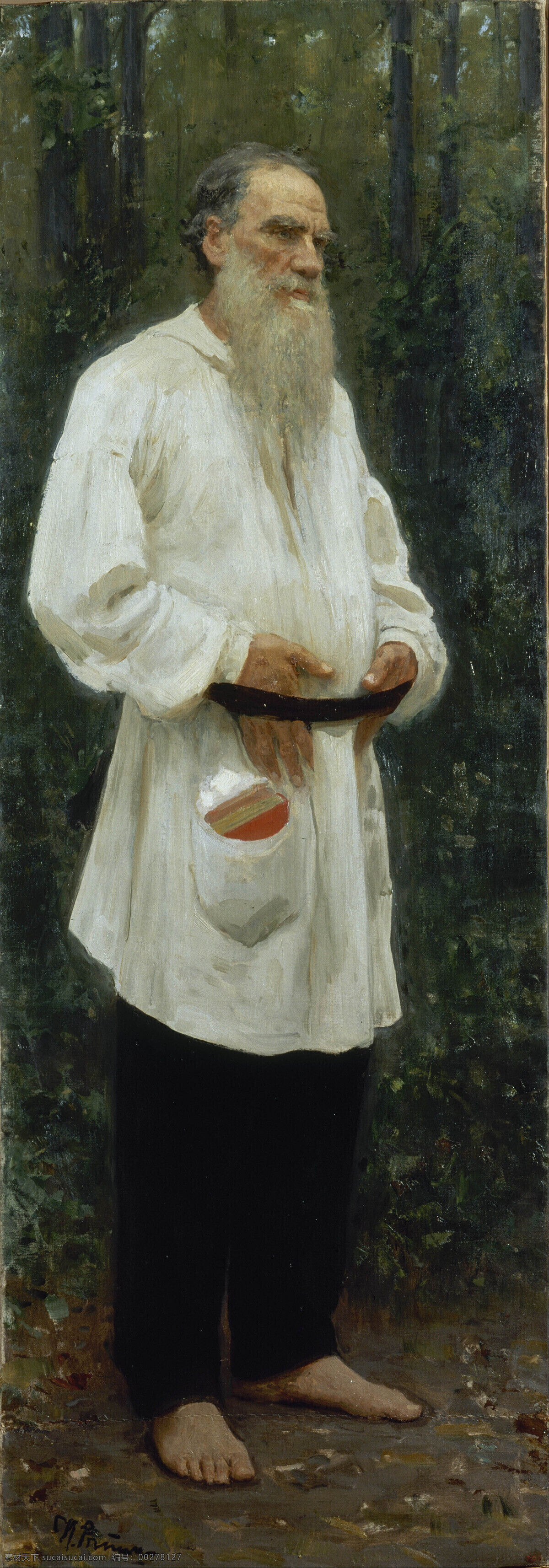 光 脚 托尔斯泰 列宾 油画 肖像全身 巡回展览画派 文化艺术 传统文化