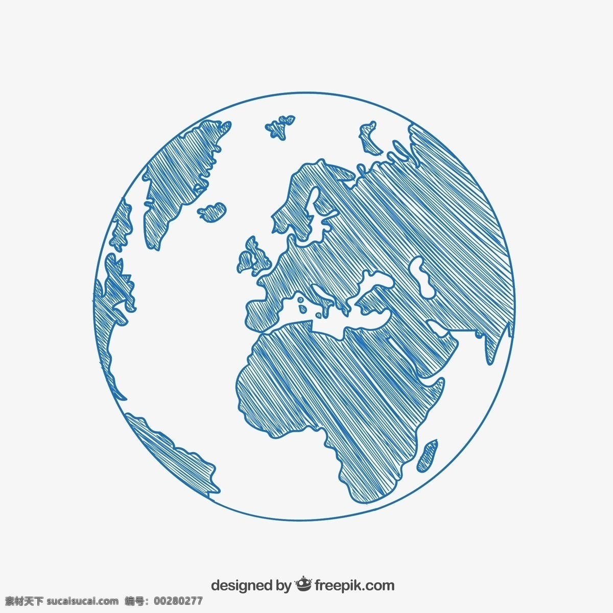 蓝色手绘地球 海洋 大陆板块 地球 手绘 矢量图 ai格式 白色