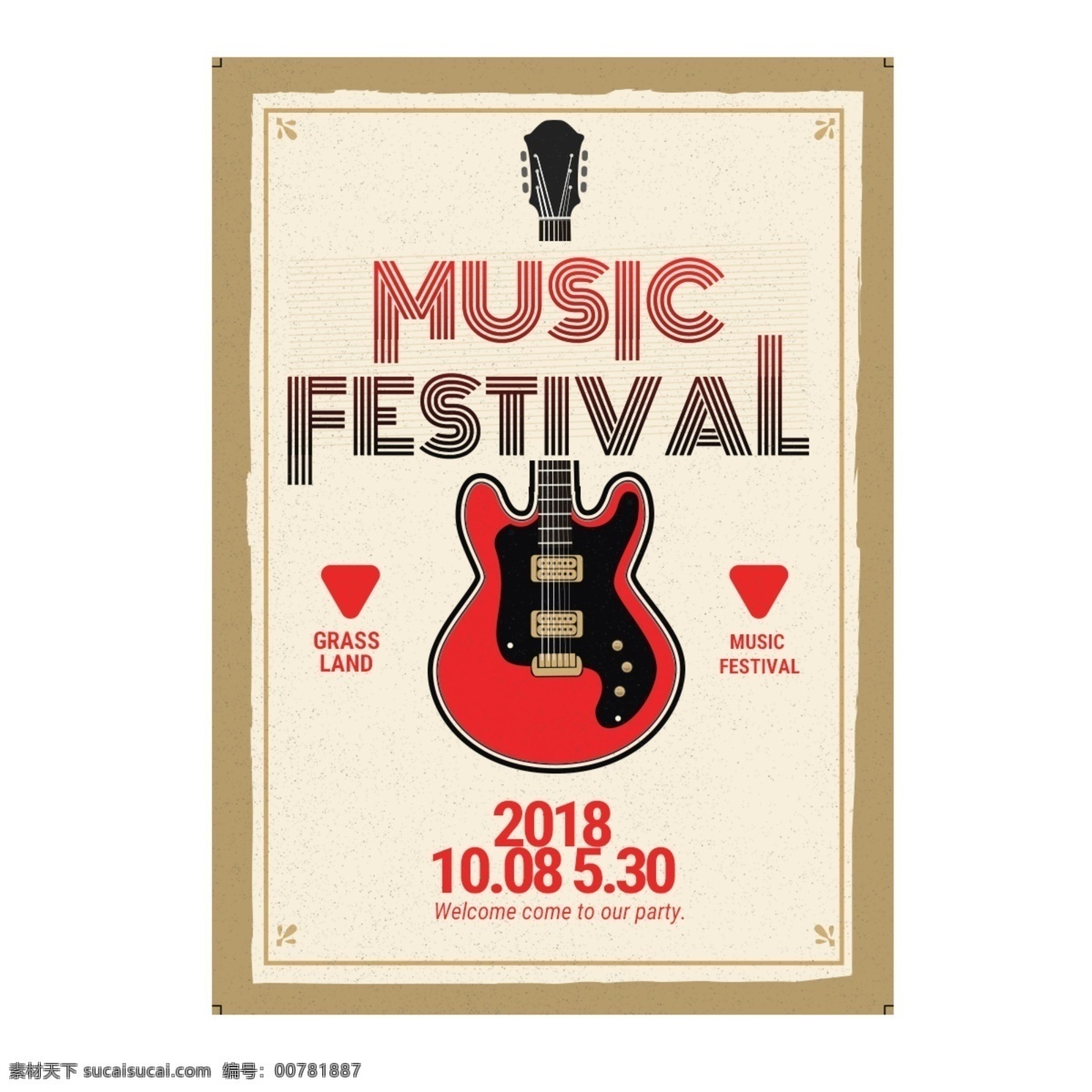 简单 音乐节 海报 音乐节模板 线 红色和黑色 音乐