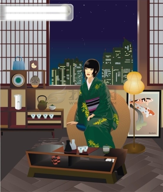 品茶 美女 cdr格式 日本女人 日常生活 矢量人物 品茶美女 品茶mm 矢量图