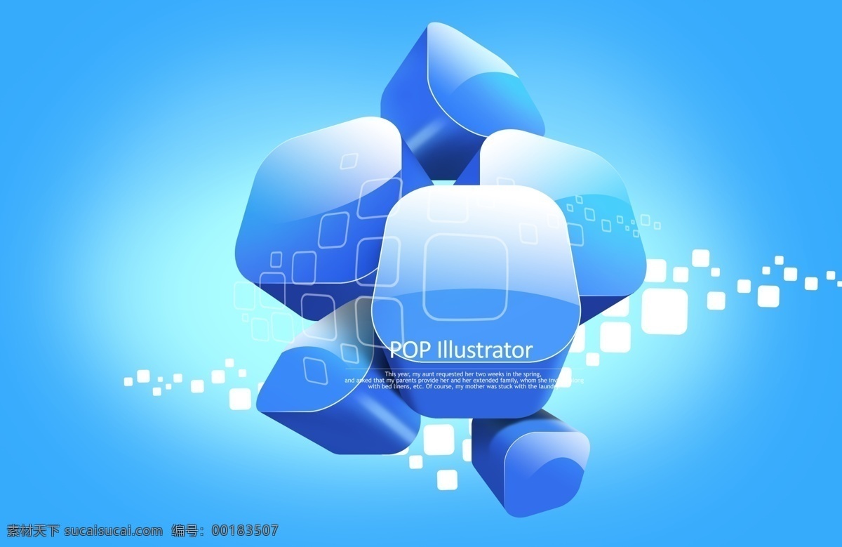蓝色 3d 炫彩 方块 抽象 概念 艺术 科技 立体 靓丽 3d方块 广告设计模板 psd素材 青色 天蓝色