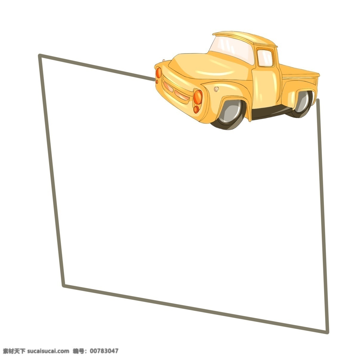 黄色 小 卡车 边框 插画 黄色小货车 黄色卡车 棕绿色边框 货车 交通工具 卡通边框 皮卡车边框