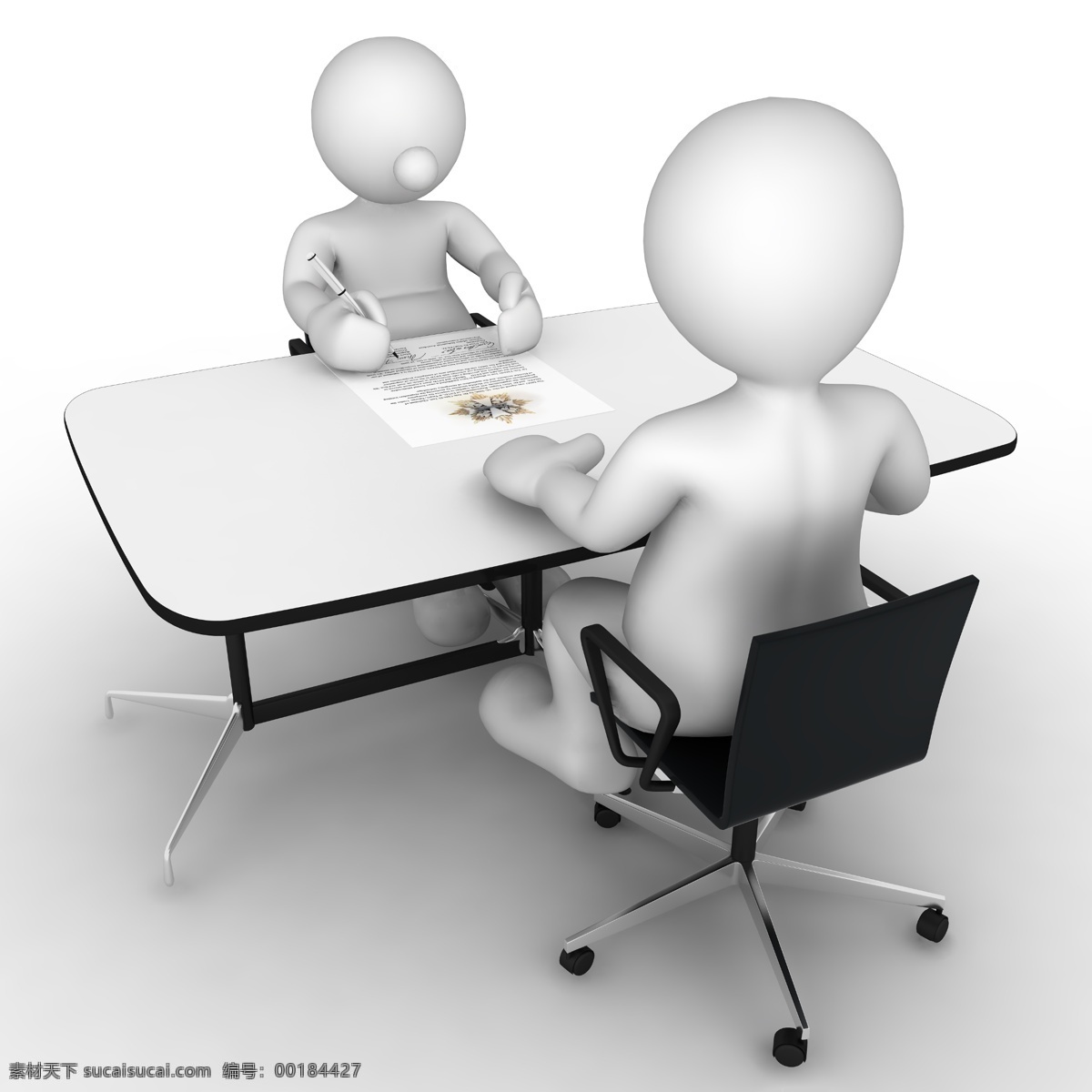 商务插画 商务 插画 商业 对坐 谈判 小白人 老板椅 文件 3d设计