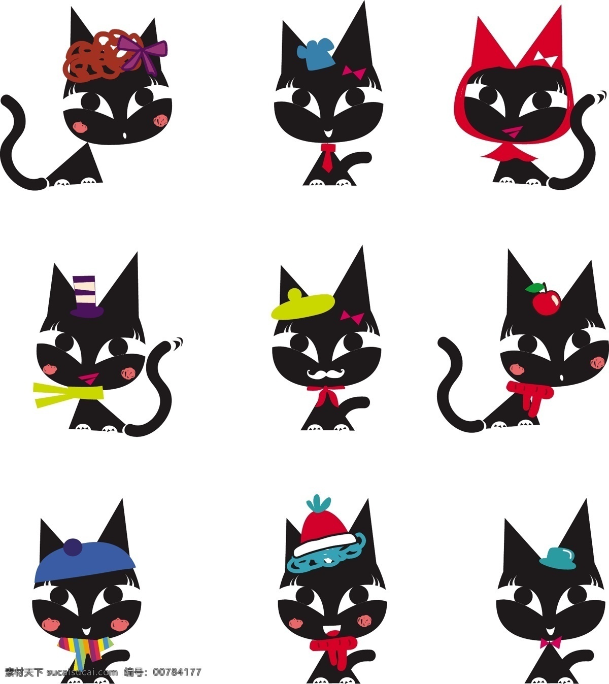 可爱 卡通 动物 小猫 矢量 花朵 帽子 高清 源文件 配饰 设计元素 广告装饰图案