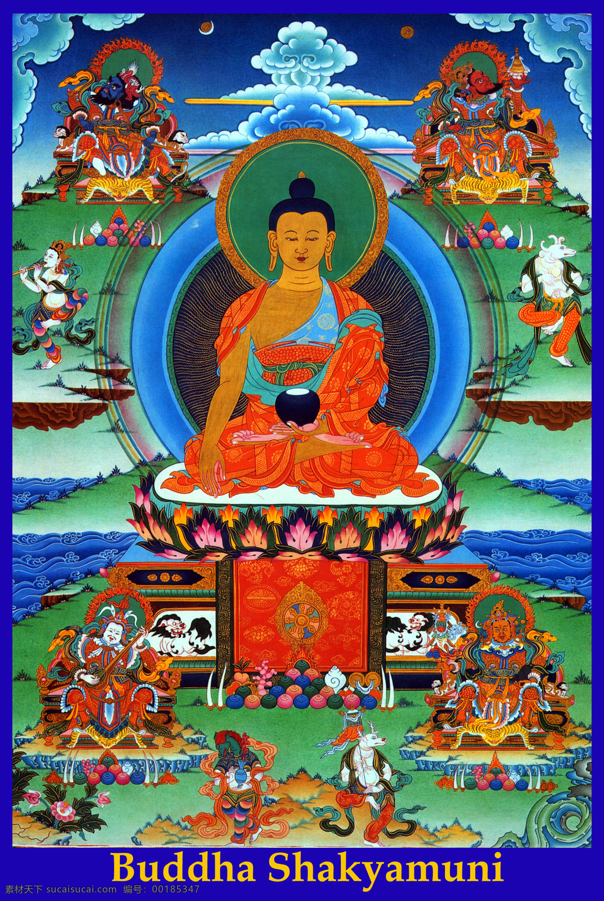 坐在 莲花 台上 菩萨 佛祖 唐卡 彩绘 佛教 宗教 信仰 卷轴画 书画文字 文化艺术