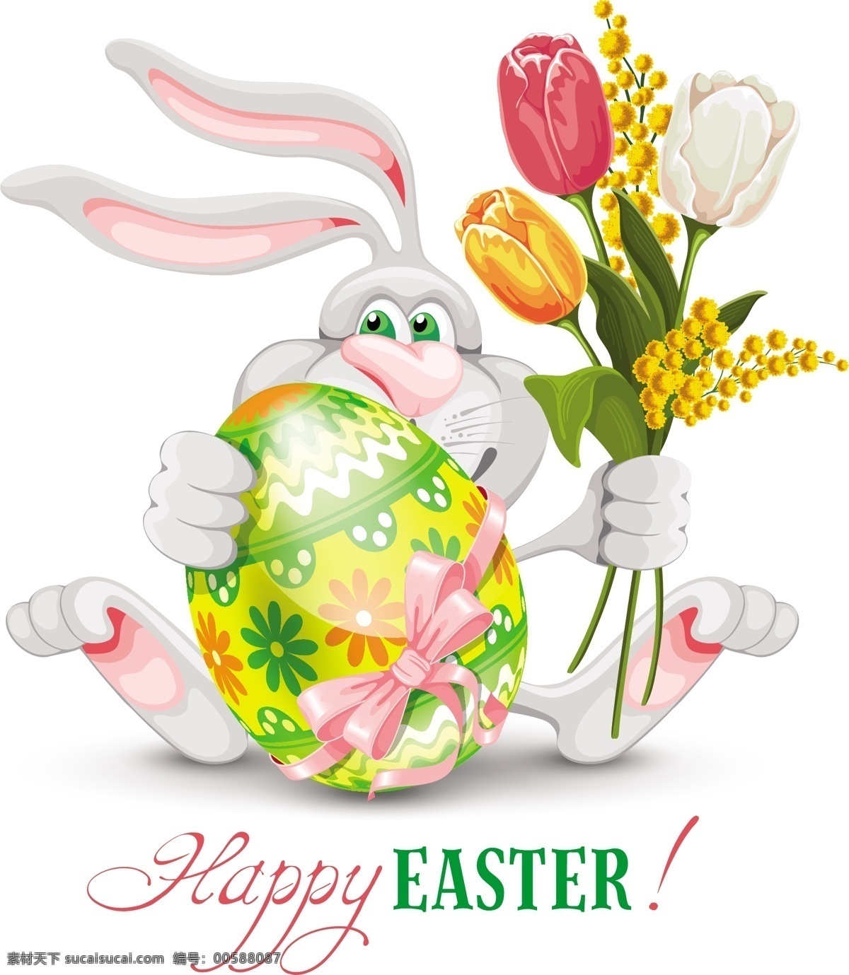 复活节 鸡蛋 矢量 兔子 卡通兔子 花卉 蝴蝶结 节日素材 节日庆祝 文化艺术