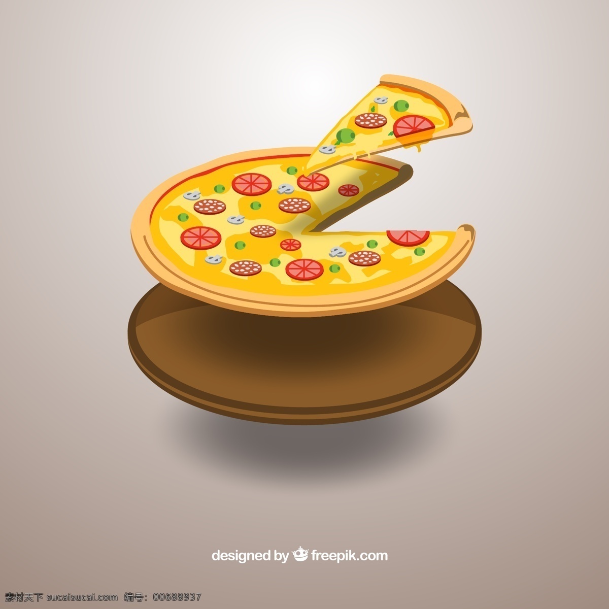 切开的美味 披萨矢量 快餐食品 食物 披萨 三角披萨 矢量图 ai格式 生活百科 餐饮美食 灰色