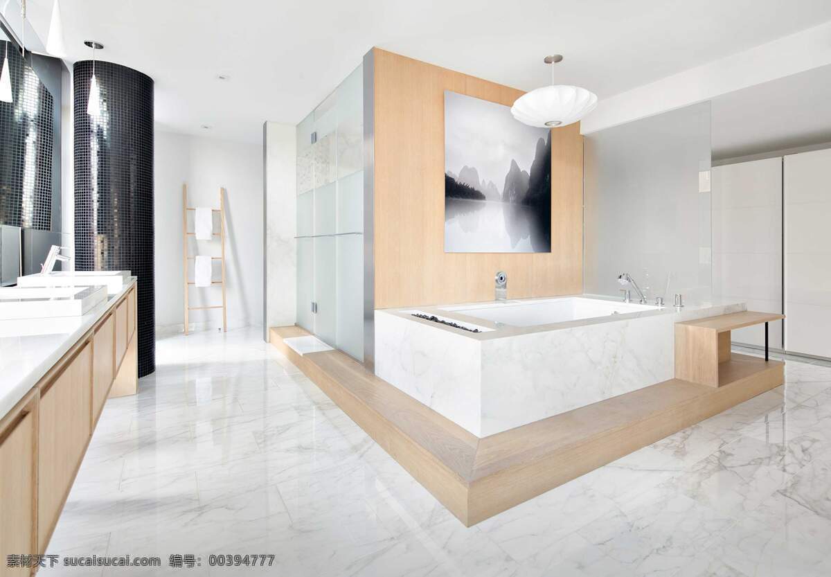 简约 卫生间 洗手盆 装修 室内 效果图 白色地板砖 白色吊灯 白色洗手盆 木质柜子