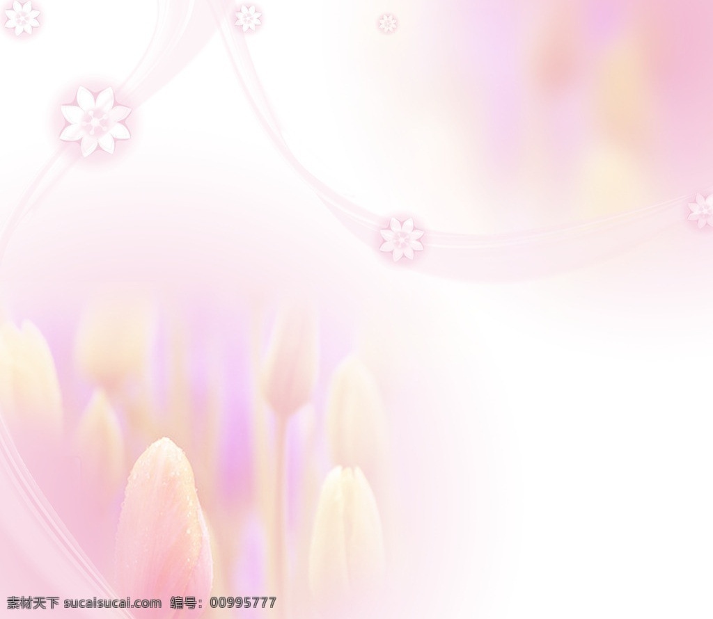 粉色唯美背景 粉色背景 花朵儿 曲线 装饰小花 元素组合 背景素材 分层 源文件