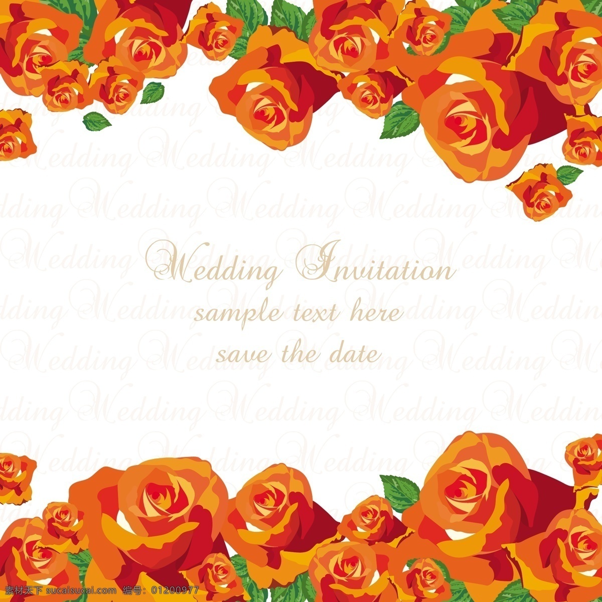 橙色 玫瑰 装饰 花边 婚礼 邀请 卡 橙色玫瑰 装饰花边 婚礼邀请卡