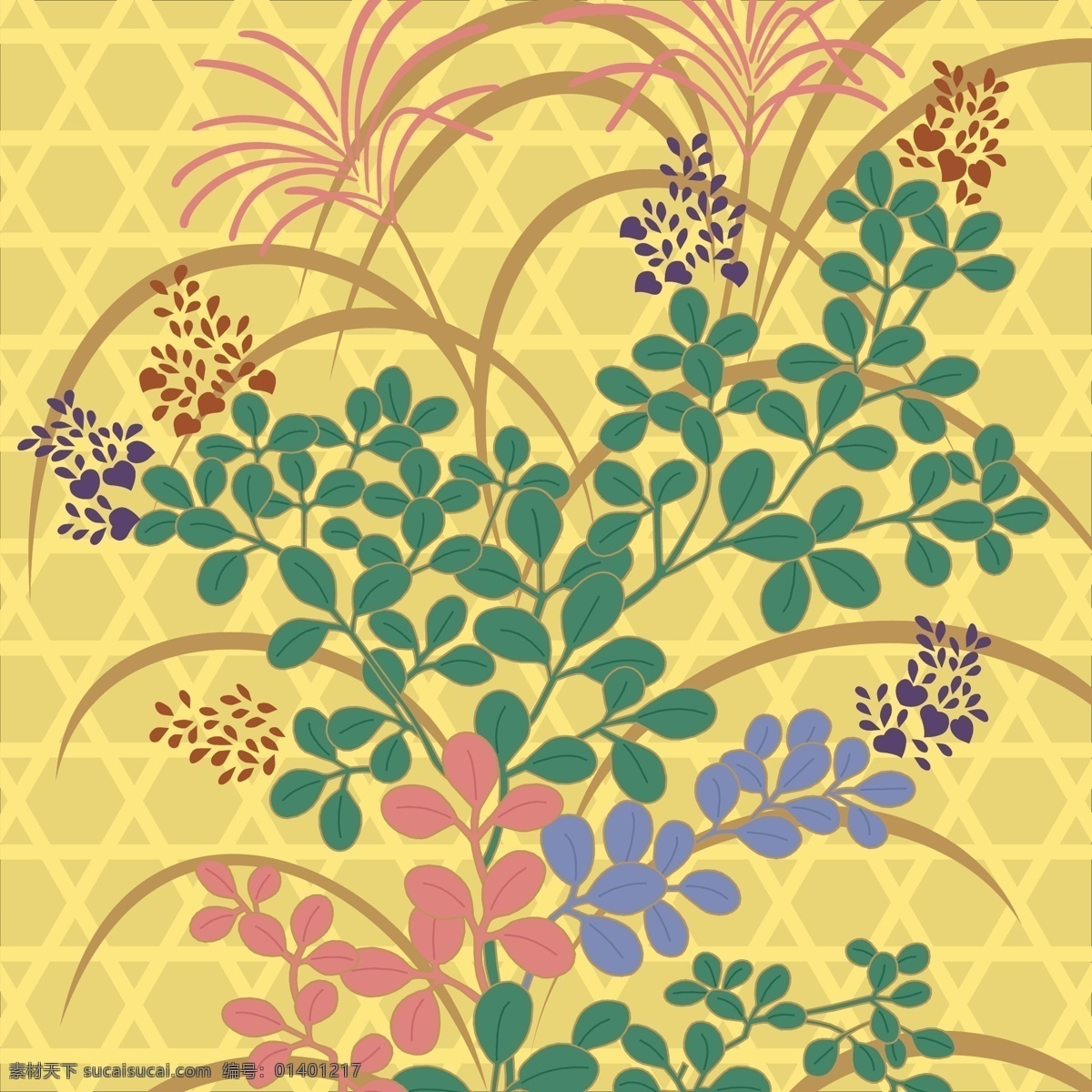 日本 传统 图案 花卉 花纹 模板 设计稿 素材元素 小草 植物 源文件 矢量图