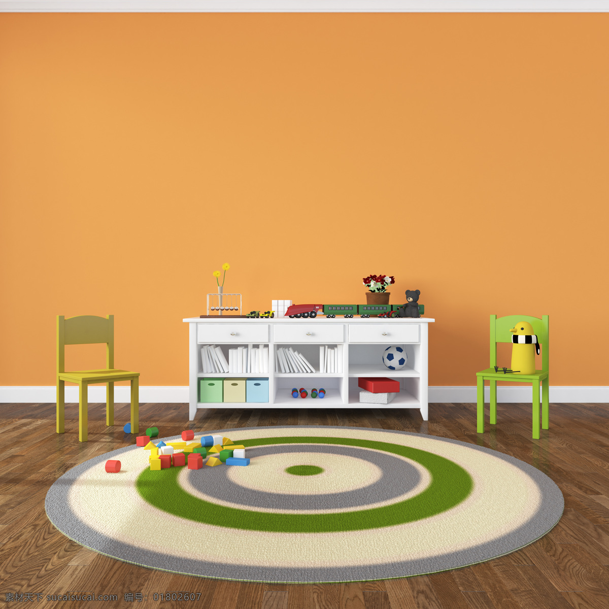 儿童房 房间 地毯 家具 彩色 温馨 可爱 玩具 文具 桌椅 色彩 装饰品 梦幻 卡通 童话 环境设计 室内设计