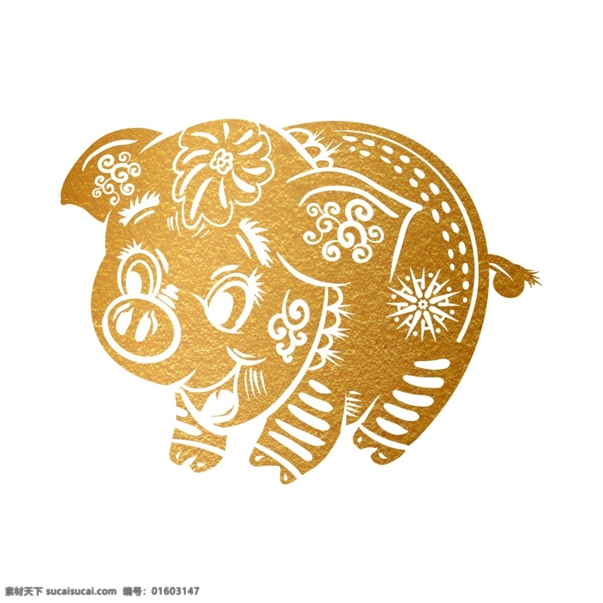 可爱 剪纸 过新年 春节 除夕 2019 新年 手绘 卡通 猪 2019年 猪年 金色 镶 金