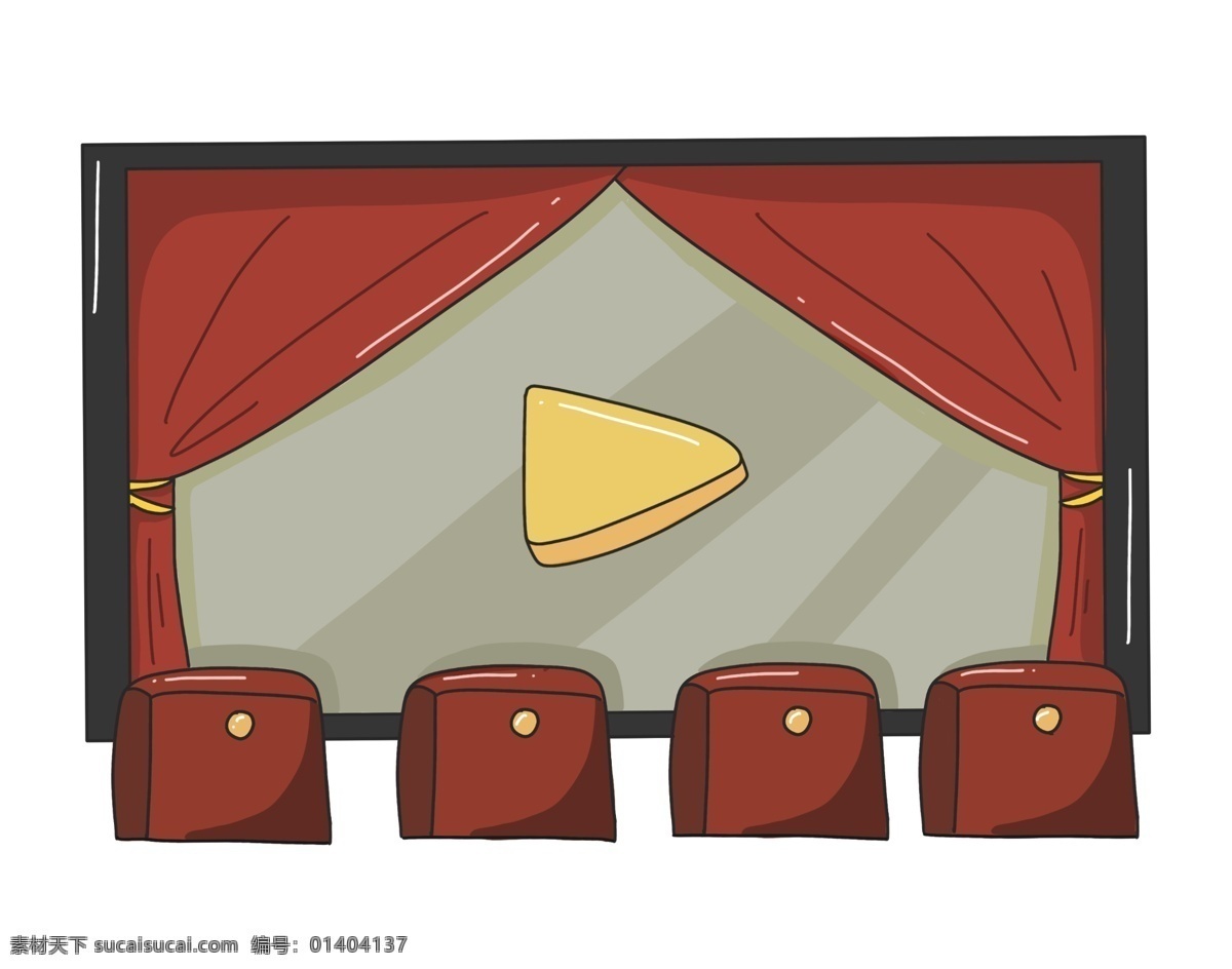 卡通 电影 影院 插图 看电影 电影院 棕色的座椅 棕色的帷幕 大屏幕 荧幕 漂亮的座椅 精彩的电影
