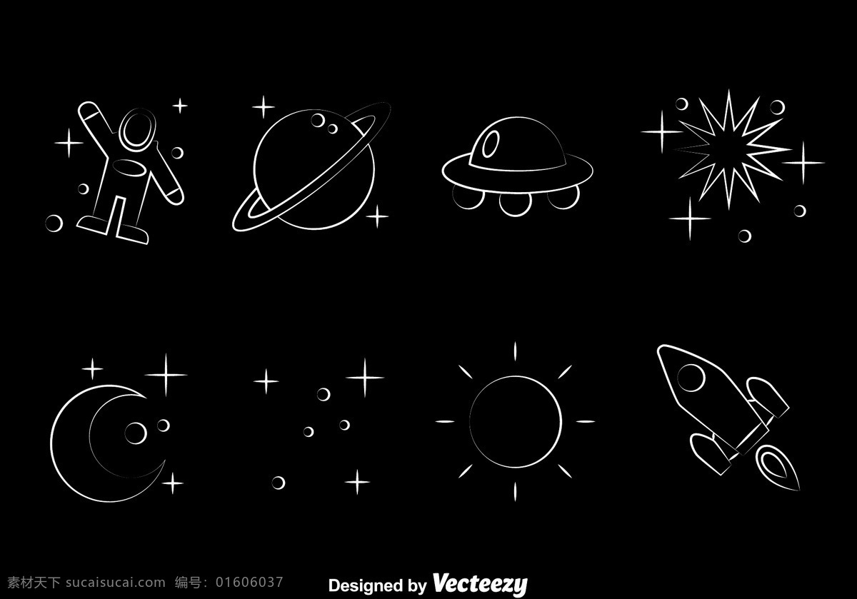 线性 天文学 图标 天文学图标 图标设计 矢量素材 星球 宇航员 飞船 星星 火箭 太阳