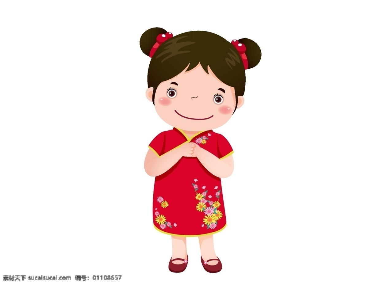 卡通 可爱 小 福娃 元素 小清新 喜庆 旗袍 手绘 可爱女孩 ai元素 矢量元素
