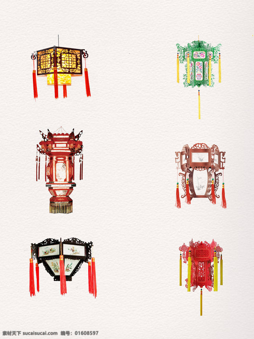 古风 系列 花灯 元素 灯笼 红色 实物 水墨画 装饰