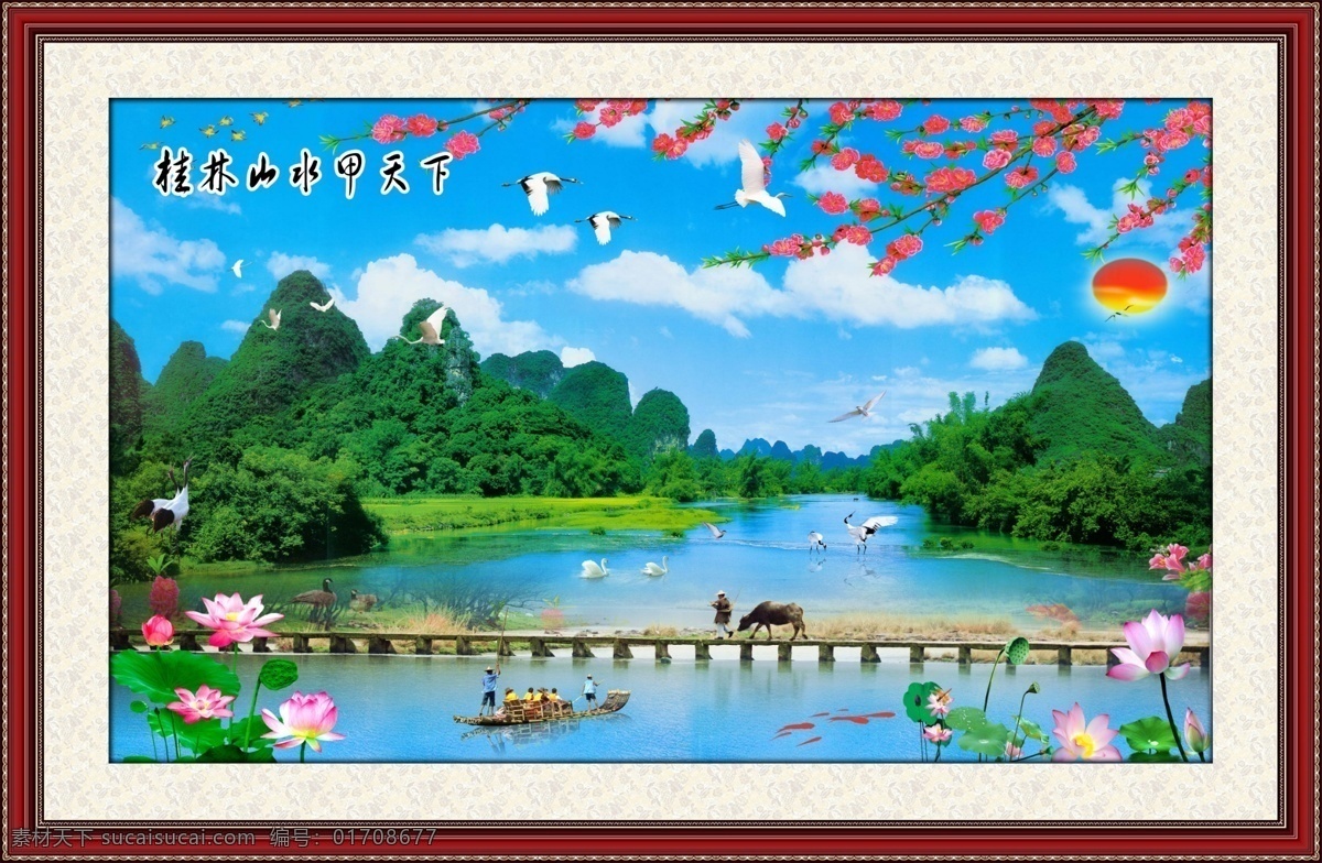 山水画 壁画 大厅画 风景 风景画 风水画 客厅画 瀑布 瀑布风景 山水 山水风景 模板下载 中堂画 自然风景 仙鹤 家居装饰素材 山水风景画