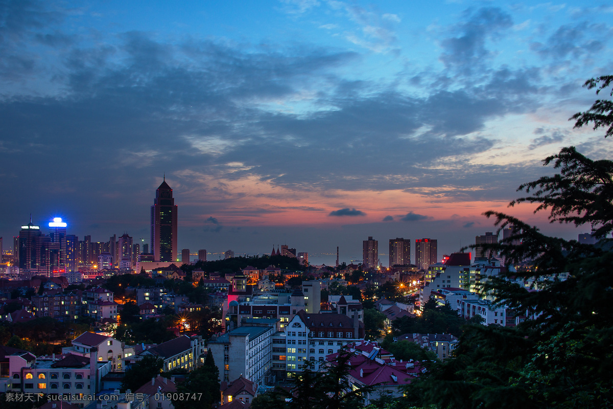 青岛 夜景 沿海 信号山 风光 市南 自然景观 建筑景观