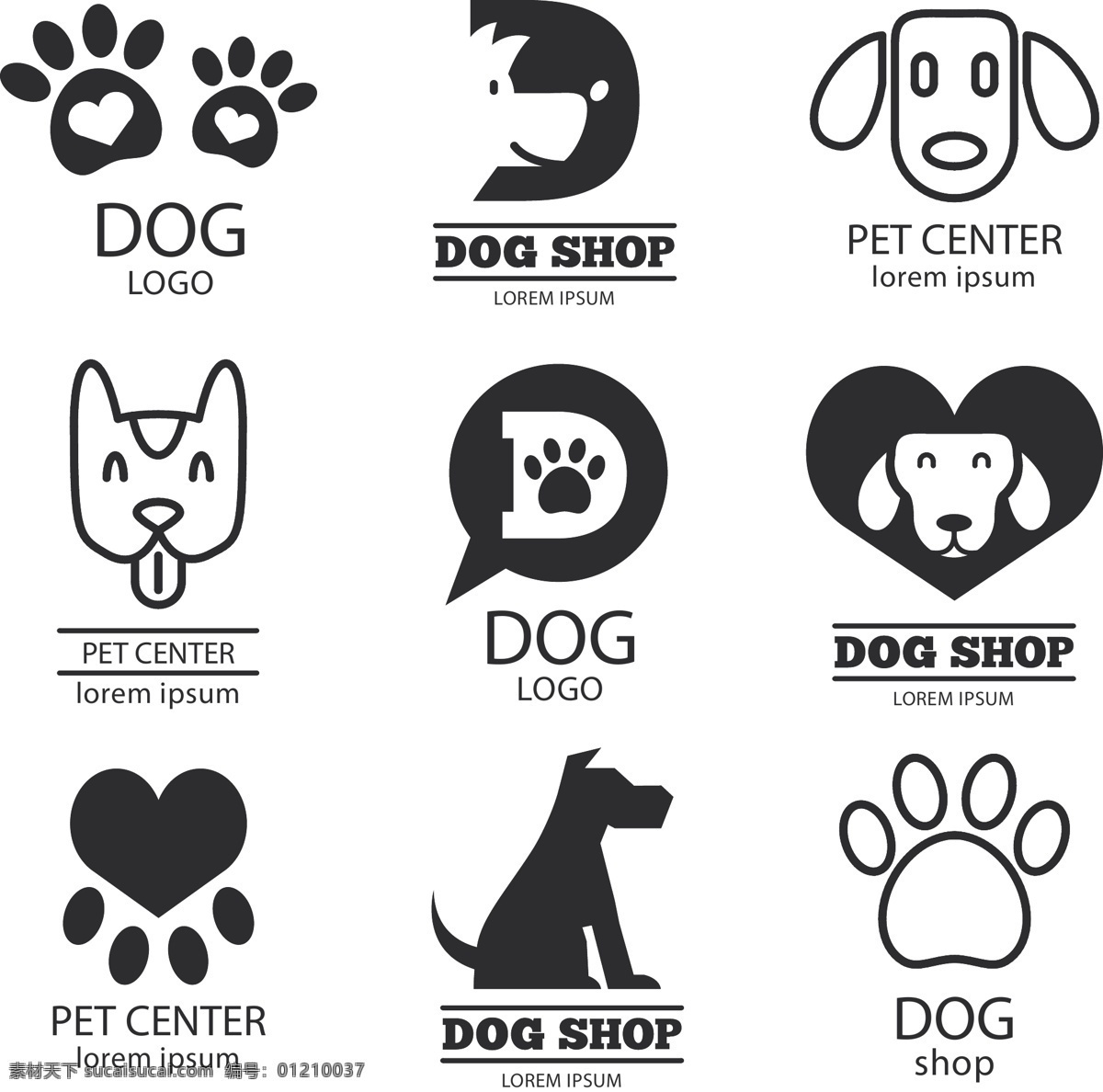 黑白 卡通 宠物 图标 可爱 动物 狗