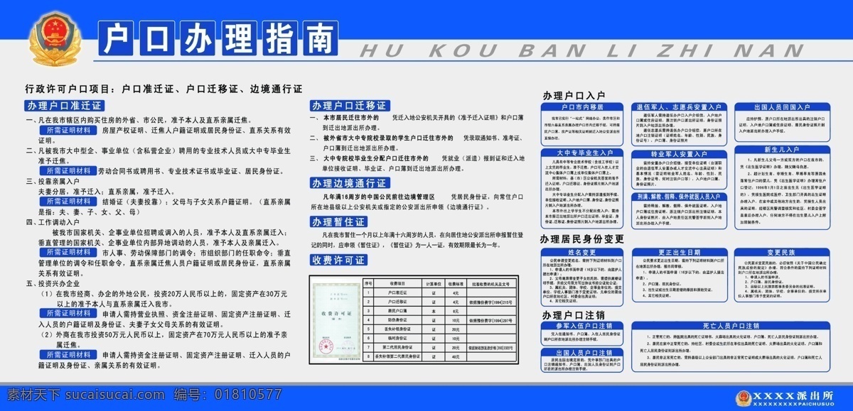 户口 办理 指南 公安局展板 公安局制度 公安局制度牌 制度牌 制度牌背景 psd源文件