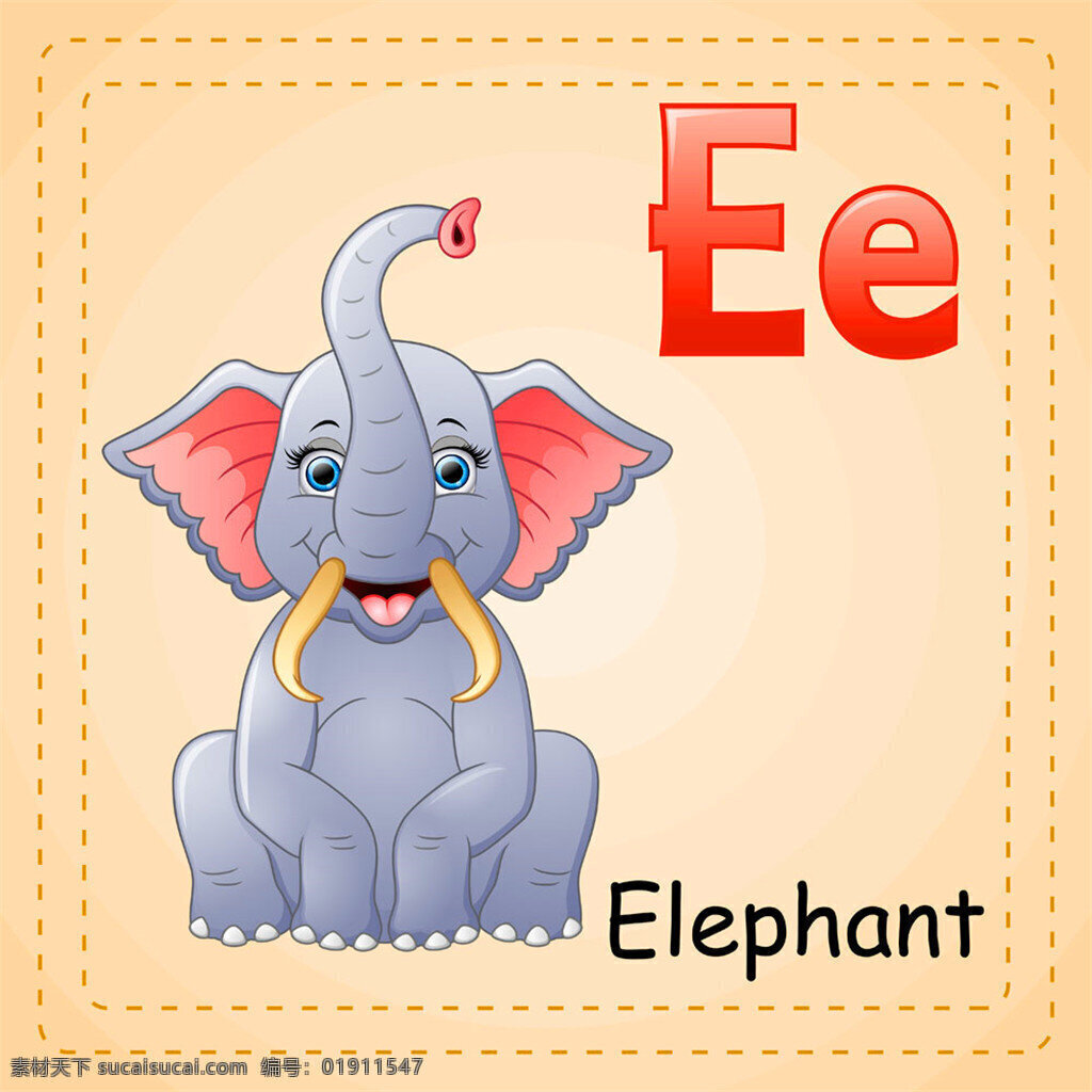 大象英语单词 卡通 可爱 素材免费下载 矢量 插画 大象 英语单词 蓝色 卡通动物