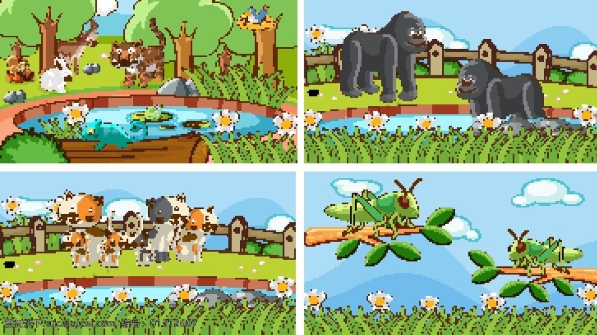 卡通动物图片 卡通动物 小花 公园 园林 动物 卡通动物生物 卡通设计