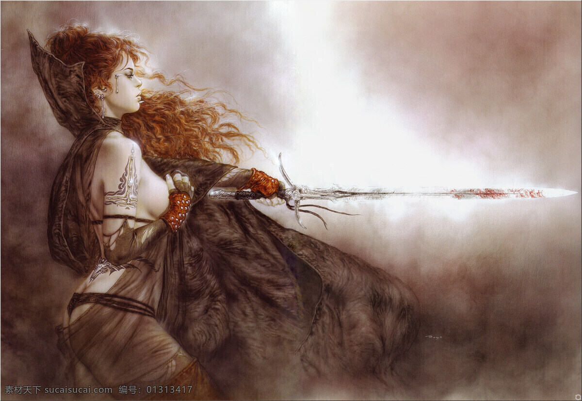 插画 丰满 幻想 绘画书法 剑 女 人体 文化艺术 luis royo 作品 武士 站立 性感 野兽 纹身 野性 插画集