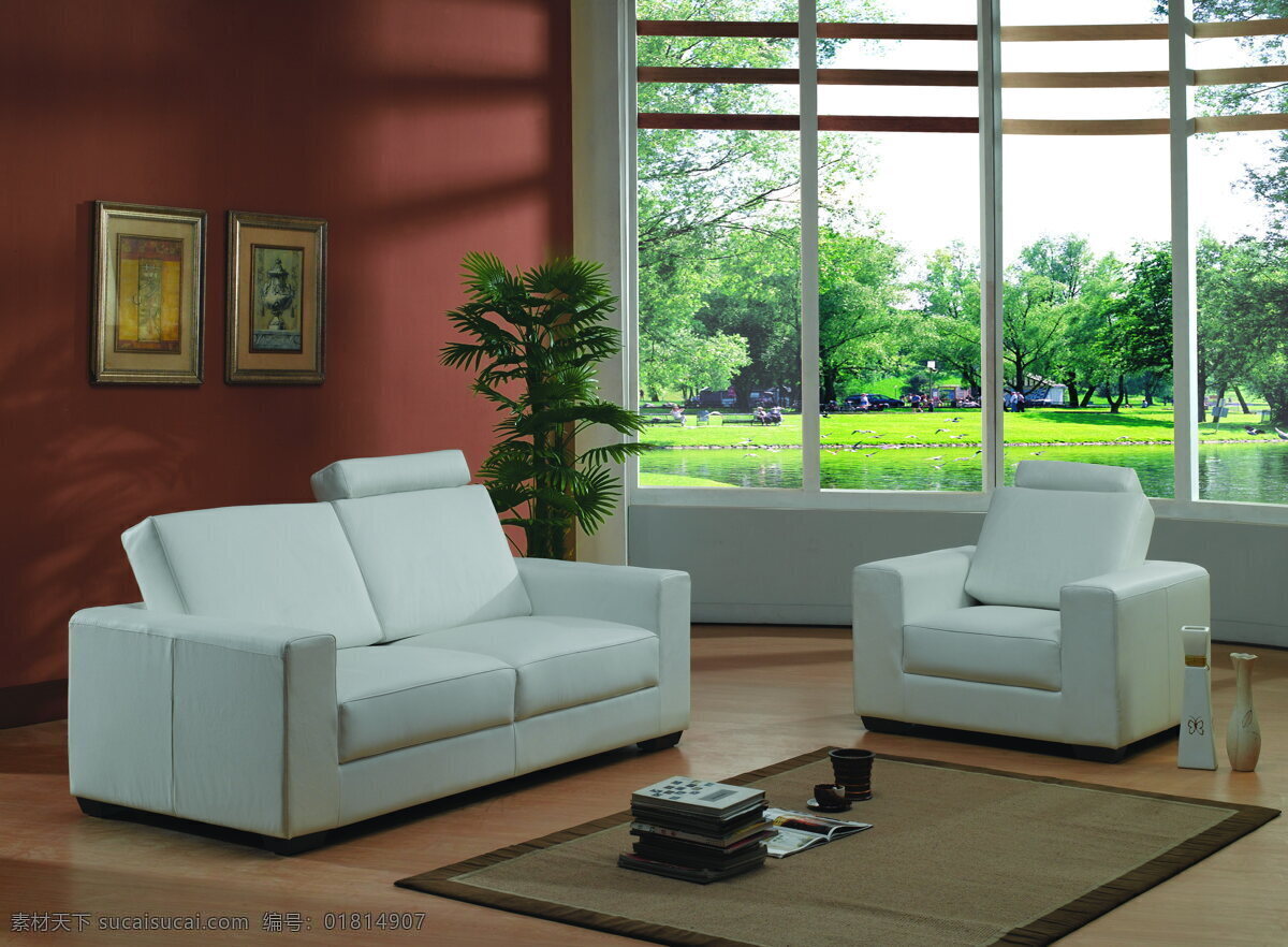 真皮 单个 沙发 地毯 挂画 落地窗 植物 真皮单个沙发 背景 家居装饰素材 室内设计