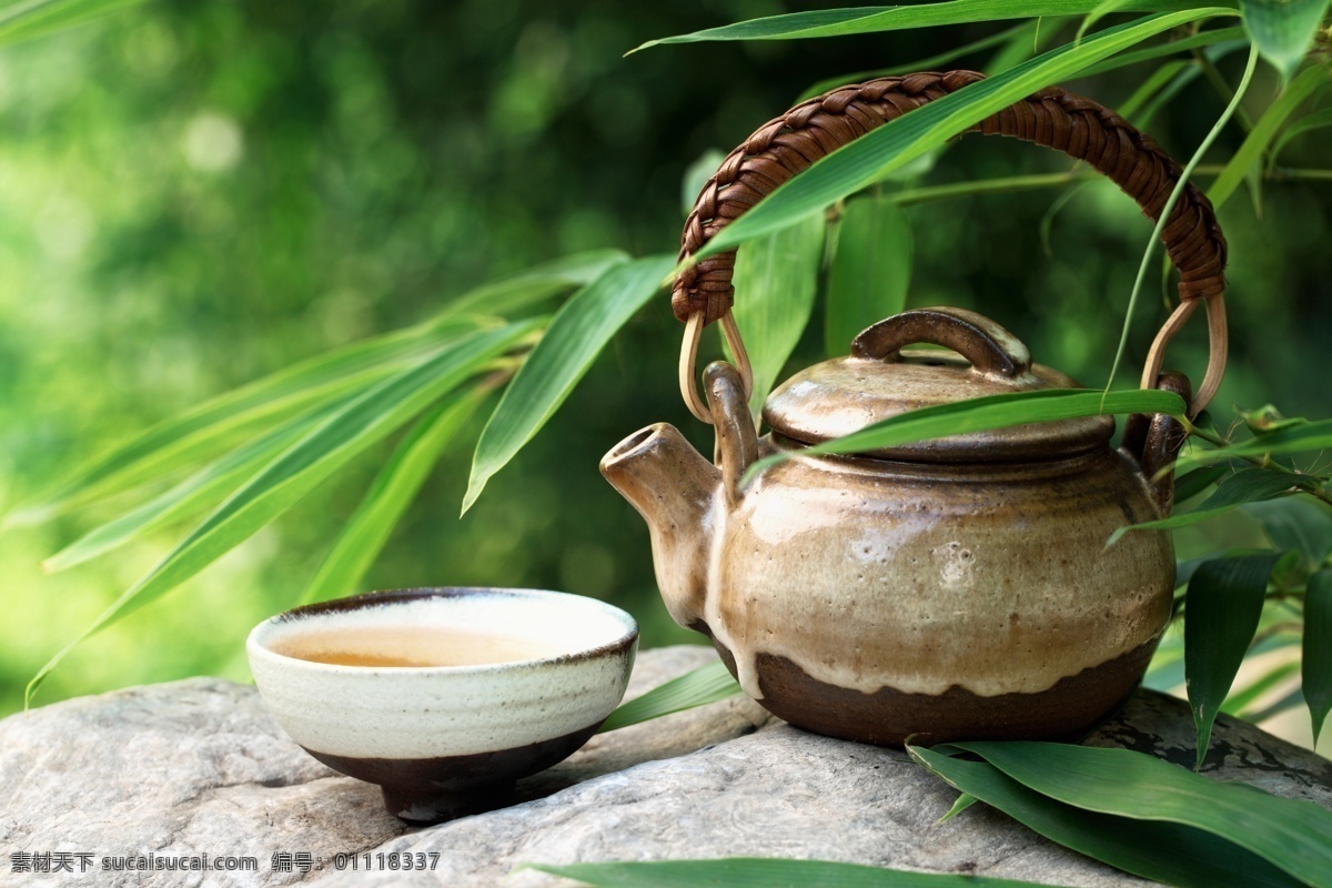 传统清新绿茶 茶水 传统 清新 竹叶 绿茶 茶壶 餐饮美食 饮料酒水