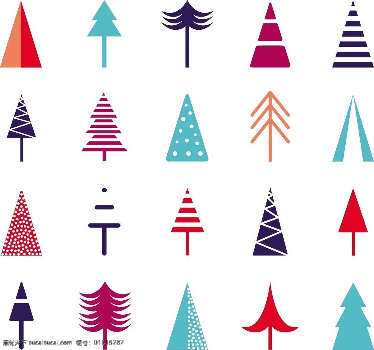 各种 圣诞树 精美 圣诞节 矢量 各种圣诞树 可爱 卡通 矢量图 背景 纹理